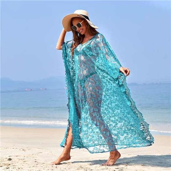 HOT BIKINI Cover up Robe Eyelash Lace Soft Peacock blue - Picture 6 of 6